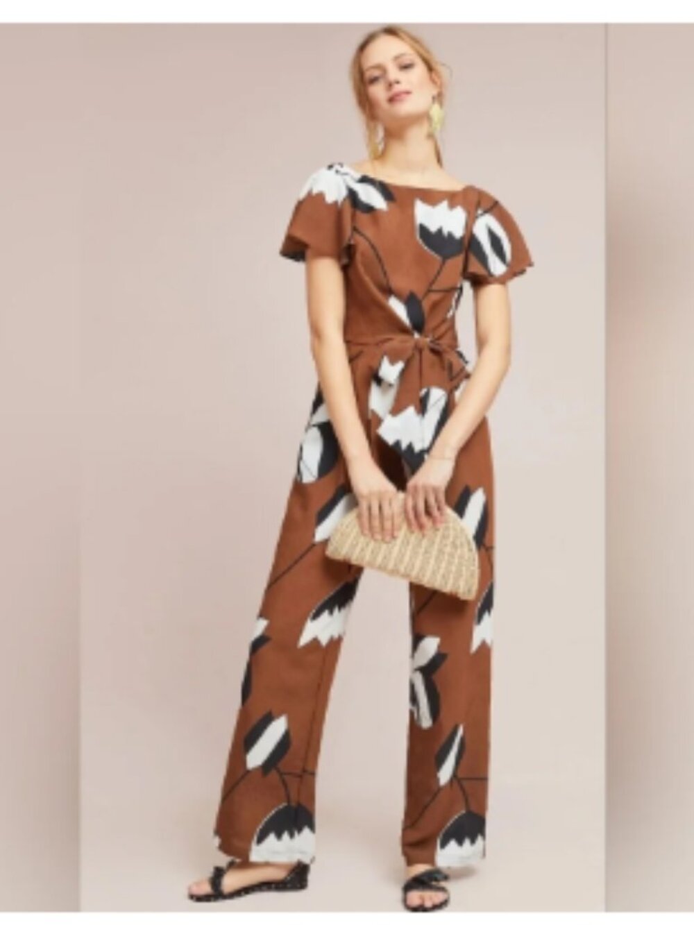 Anthropologie Eva Franco Jumpsuit Womens 2 Black Brown Tulip Floral